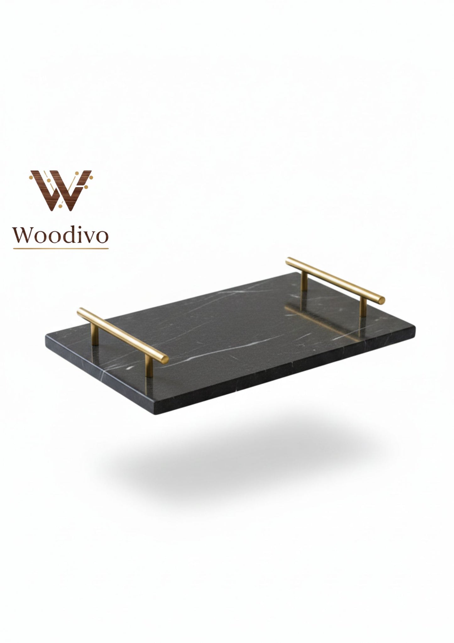 Woodivo Black Marble Ceramic Serving Tray with Elegant Gold Handles